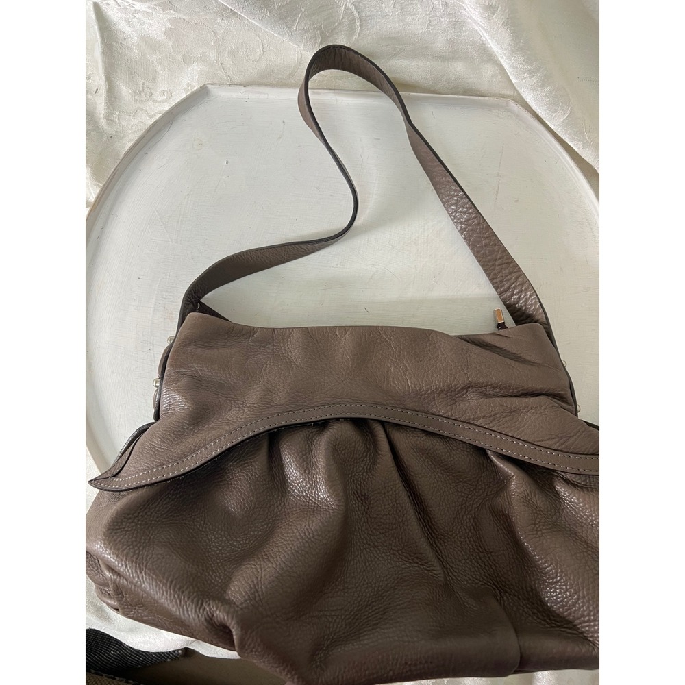 N Due Italy Taupe Pebbled Leather Pleated Hobo Shoulder Bag